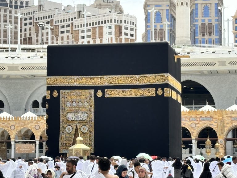 Pilgrims gather around the Kaaba in Makkah, Saudi Arabia, during the holy Hajj pilgrimage. Haramain touch umrah